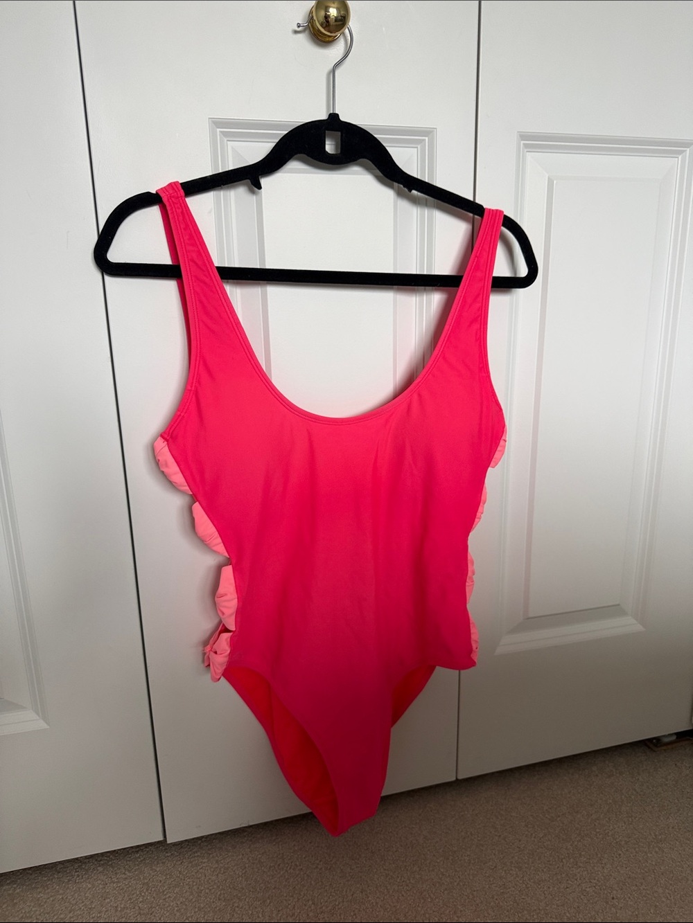 Girls' Bright Pink Ruffle-Side One-Piece Swimsuit
